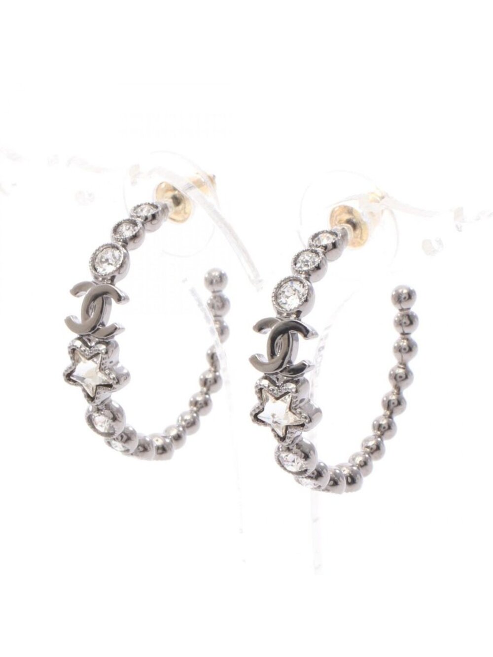 Chanel Earrings CC Logo Star Hoop Rhinestone